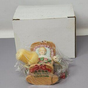 Vintage 1994 Babys First Christmas Ornament Holiday Baby Cradle Retro
